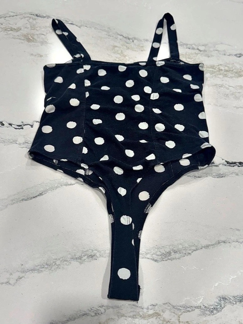 Forever 21 Polka Dot Corset Bodysuit One-Piece Swimsuit Black & White Medium